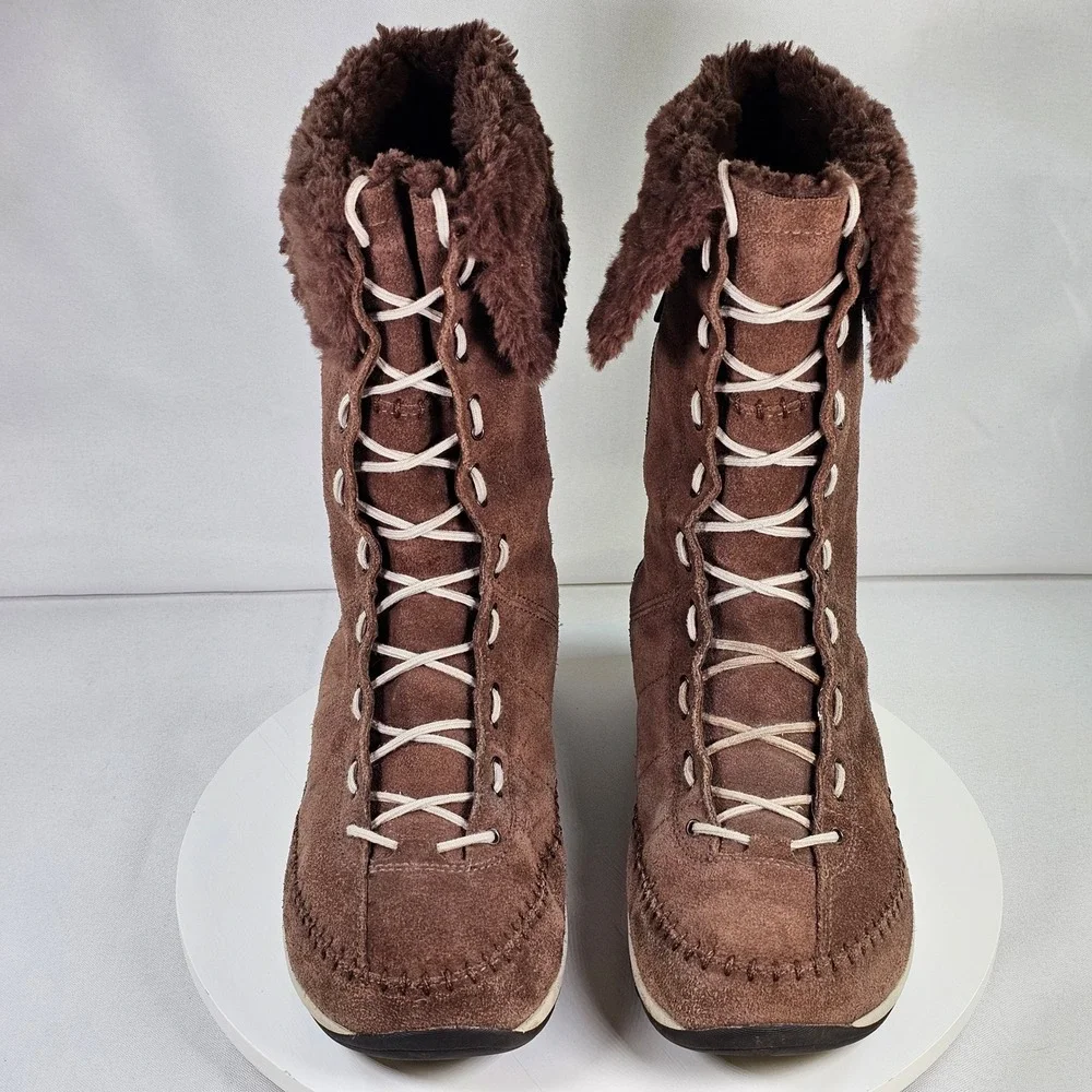 Columbia Techlite Brown Suede Faux Fur Lace Up Winter Boots‎ Womens 7.5